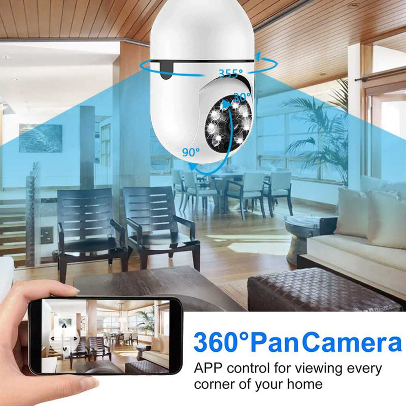 Bulb Surveillance Camera Night Vision Wireless 360° Wifi IP PTZ Outdoor Camera