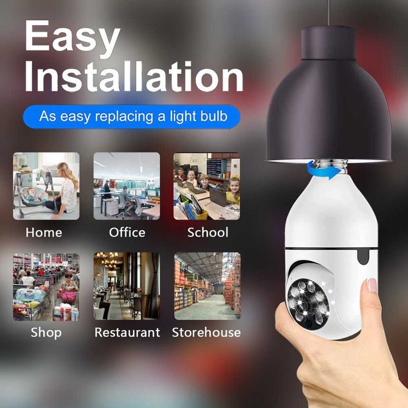 Bulb Surveillance Camera Night Vision Wireless 360° Wifi IP PTZ Outdoor Camera